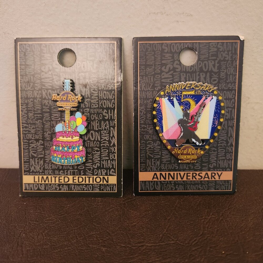 LOT OF 2 - HARD ROCK CASINO PINS (BIRTHDAY & ANNIVERSITY)  NEW